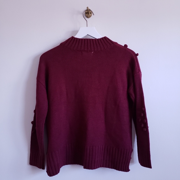 NWT Altar'd State Burgundy Bobble Pom Pom Sweater - Picture 8 of 11